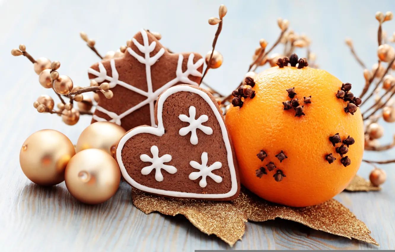 Photo wallpaper balls, holiday, toys, new year, the scenery, cinnamon, happy new year, tangerines