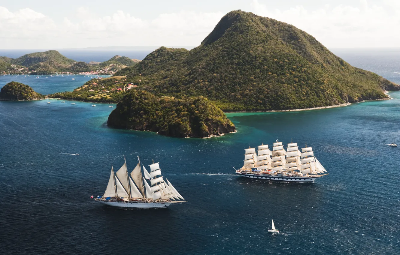 Photo wallpaper Islands, the ocean, sailboats