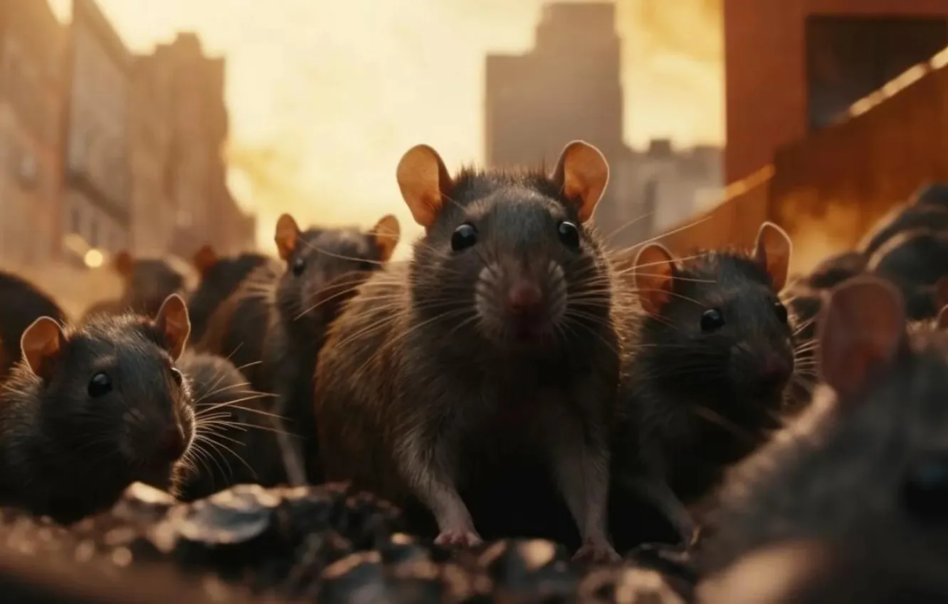 Photo wallpaper city, rats, pack