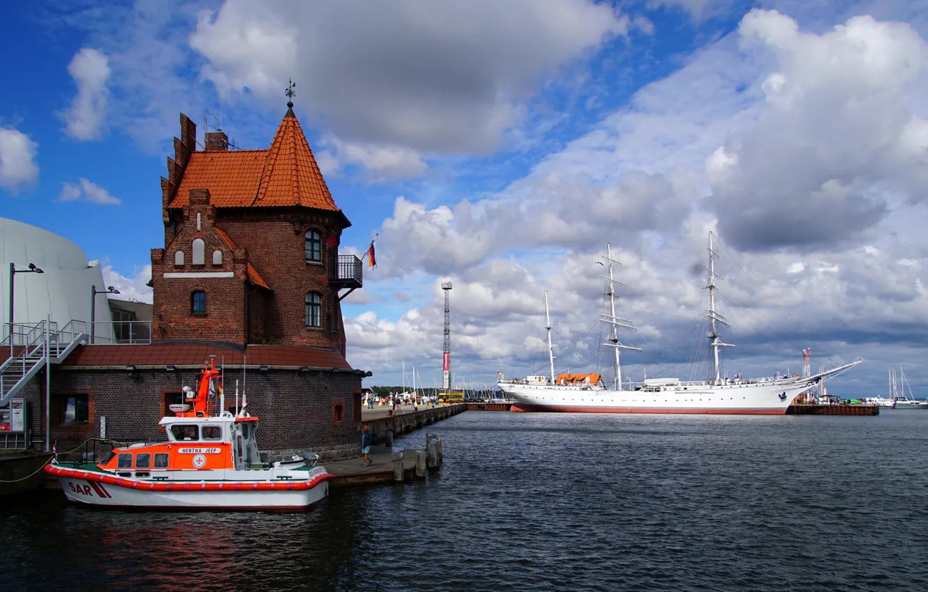 Photo wallpaper sailboat, Germany, port, boat, Germany, bark, Stralsund, Stralsund