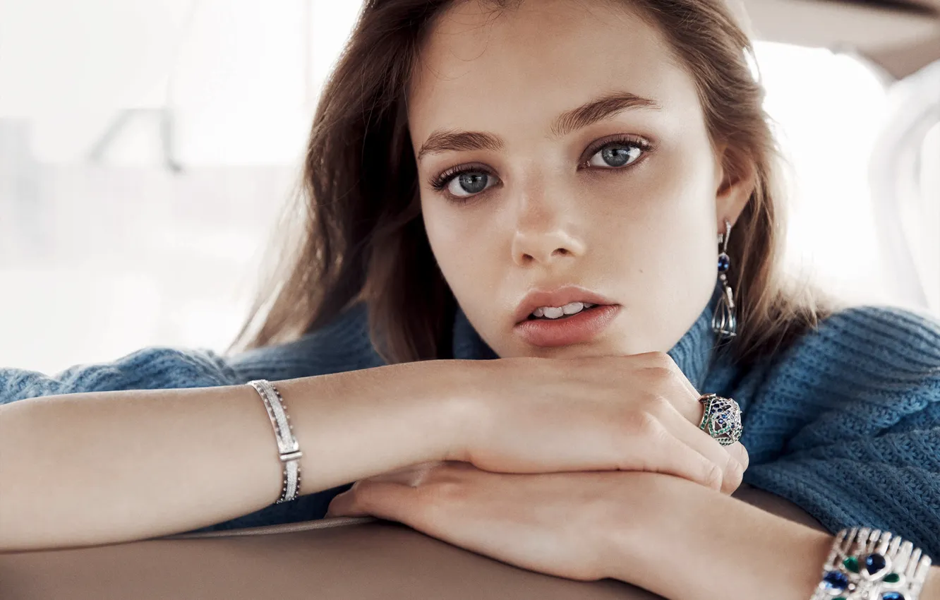 Photo wallpaper look, girl, face, sweetheart, model, hands, lips, beautiful