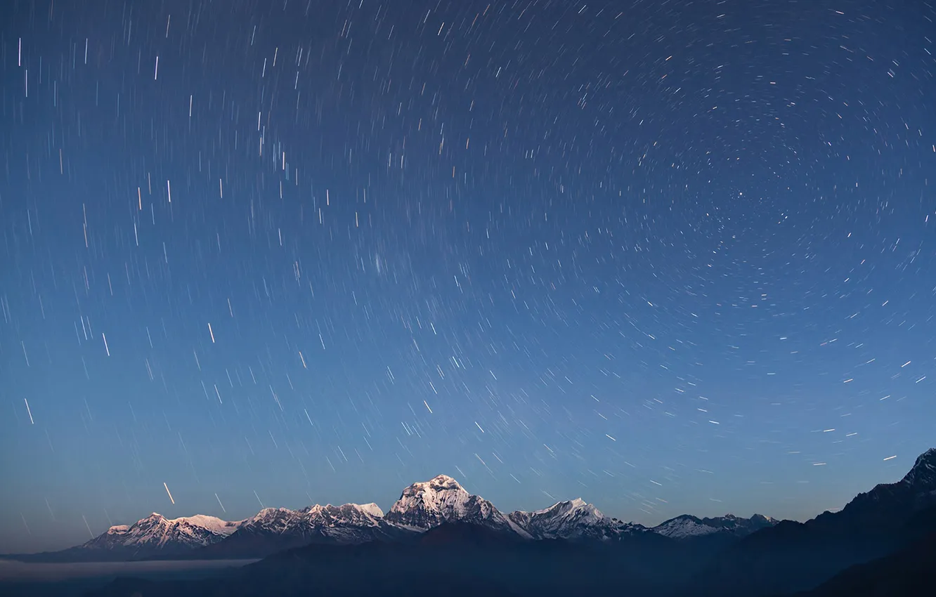 Wallpaper the sky, stars, mountains, rotation, The Himalayas for mobile ...