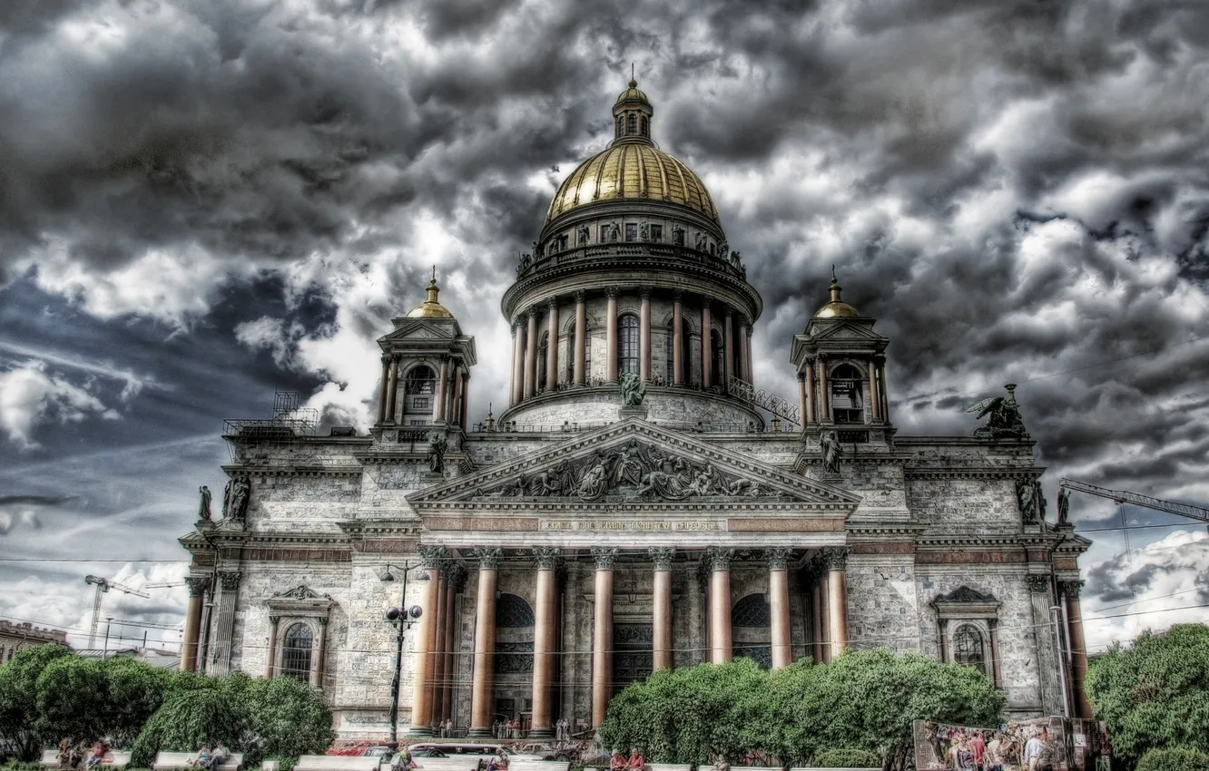 Photo wallpaper the sky, clouds, clouds, The city, Peter, Cathedral, Russia, Isaac