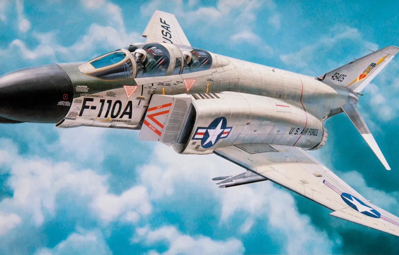 Photo wallpaper fighter, bomber, war, art, painting, aviation, american jet, F-110A Phantom II