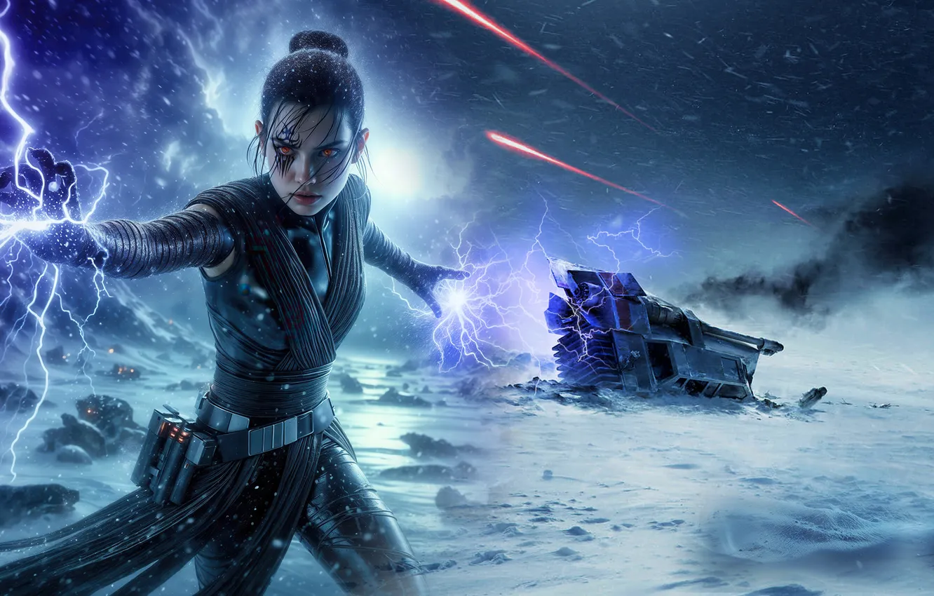 Photo wallpaper Star Wars, girl, fantasy, Lightning, jedi