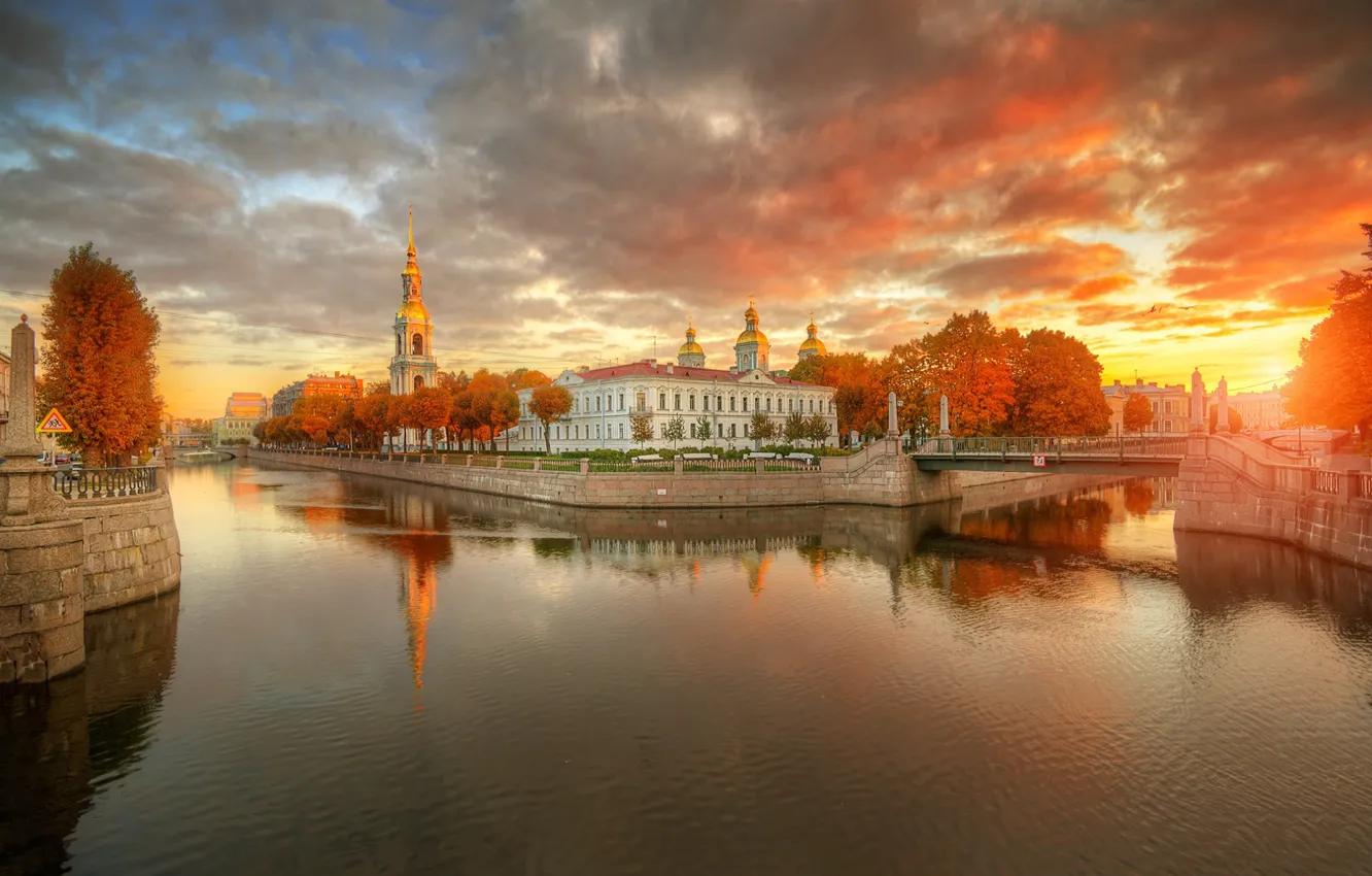 Photo wallpaper autumn, the sky, sunset, bridge, Saint Petersburg, channel, Gordeev Edward