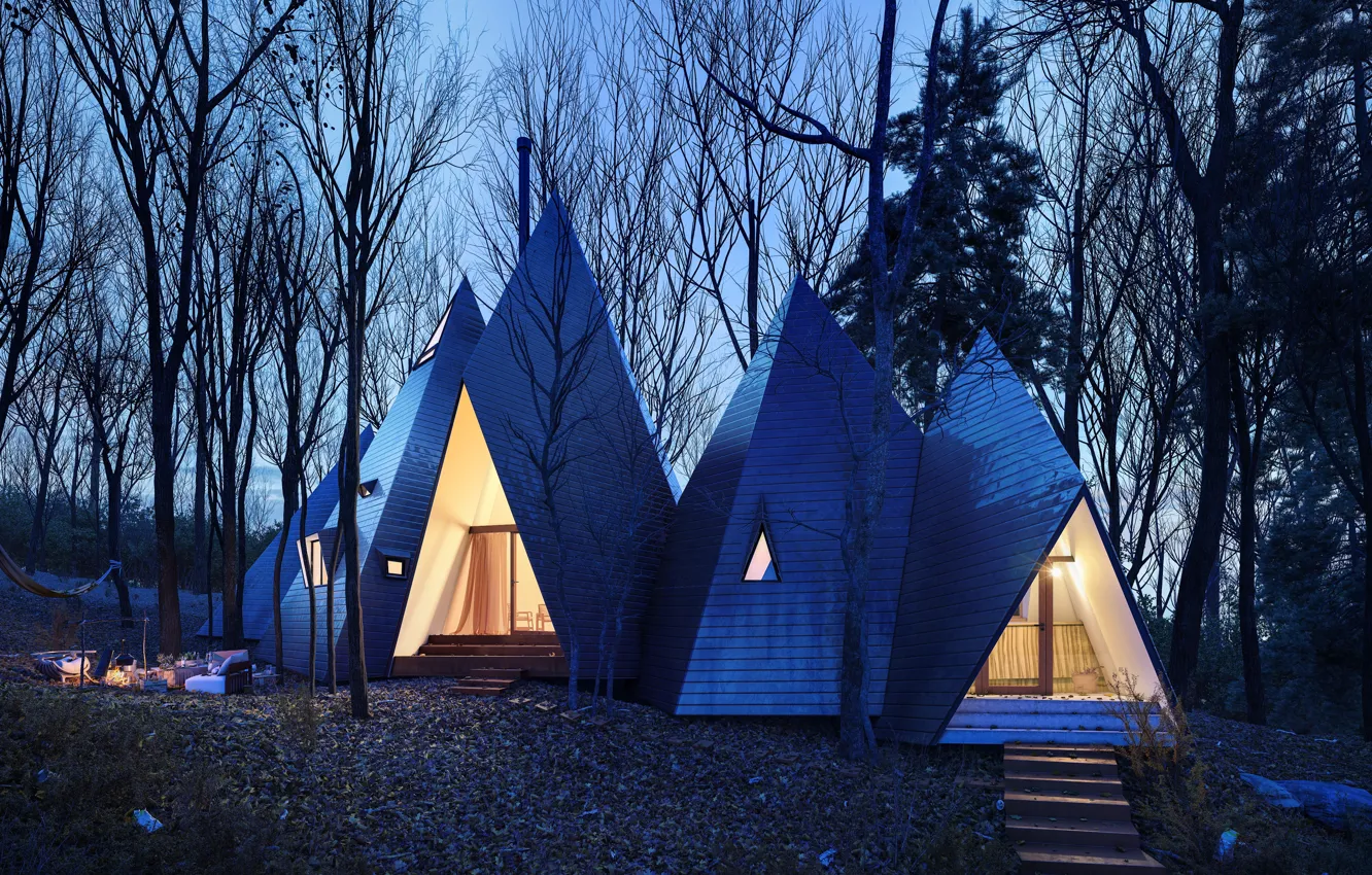 Photo wallpaper forest, design, home, Nasu Tepee