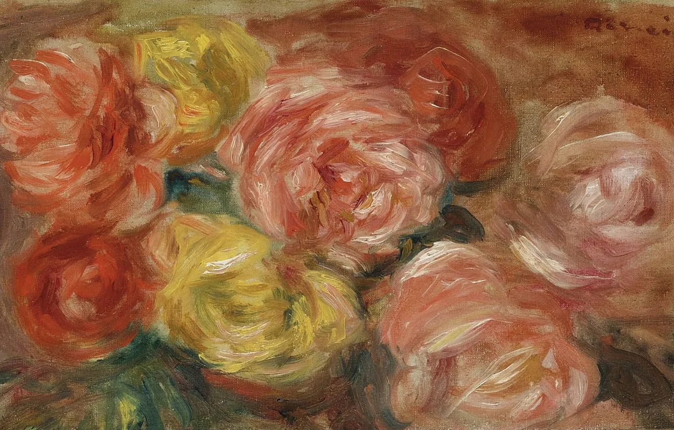 Photo wallpaper picture, 1918, Pierre Auguste Renoir, Pierre Auguste Renoir, Still life with Roses