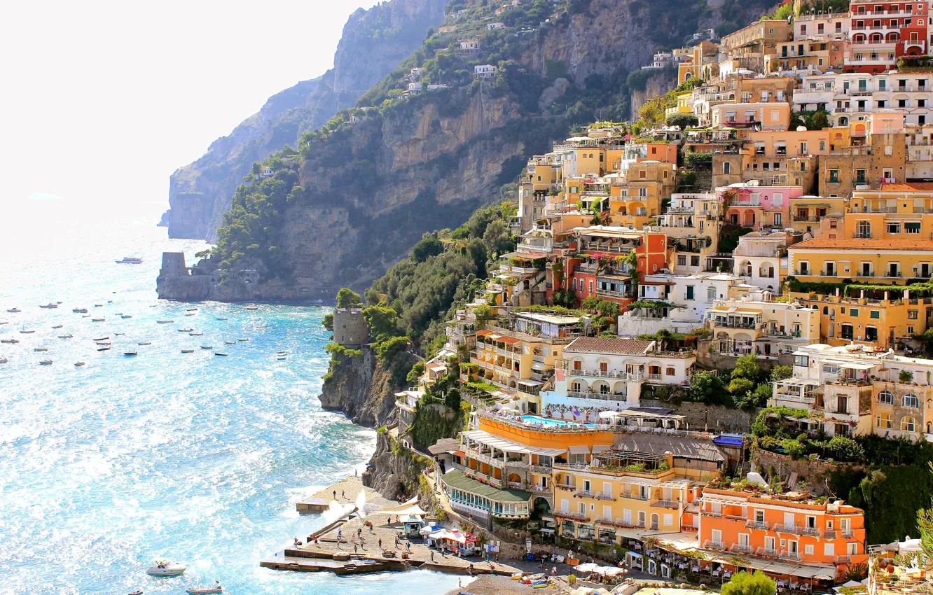 Photo wallpaper sea, home, yachts, Italy, Amalfi, Positano