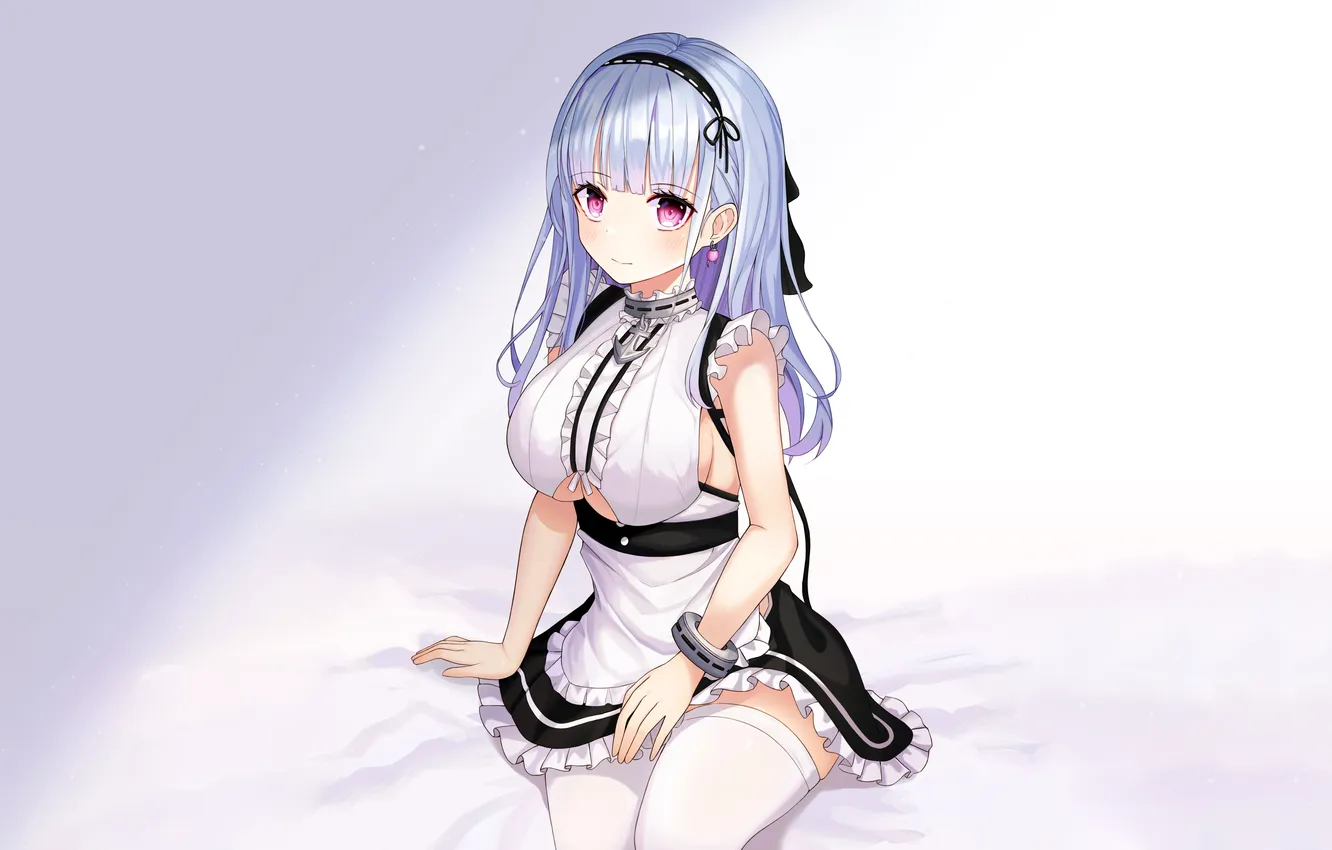 Photo wallpaper girl, sexy, cleavage, thighhighs, long hair, dress, boobs, anime