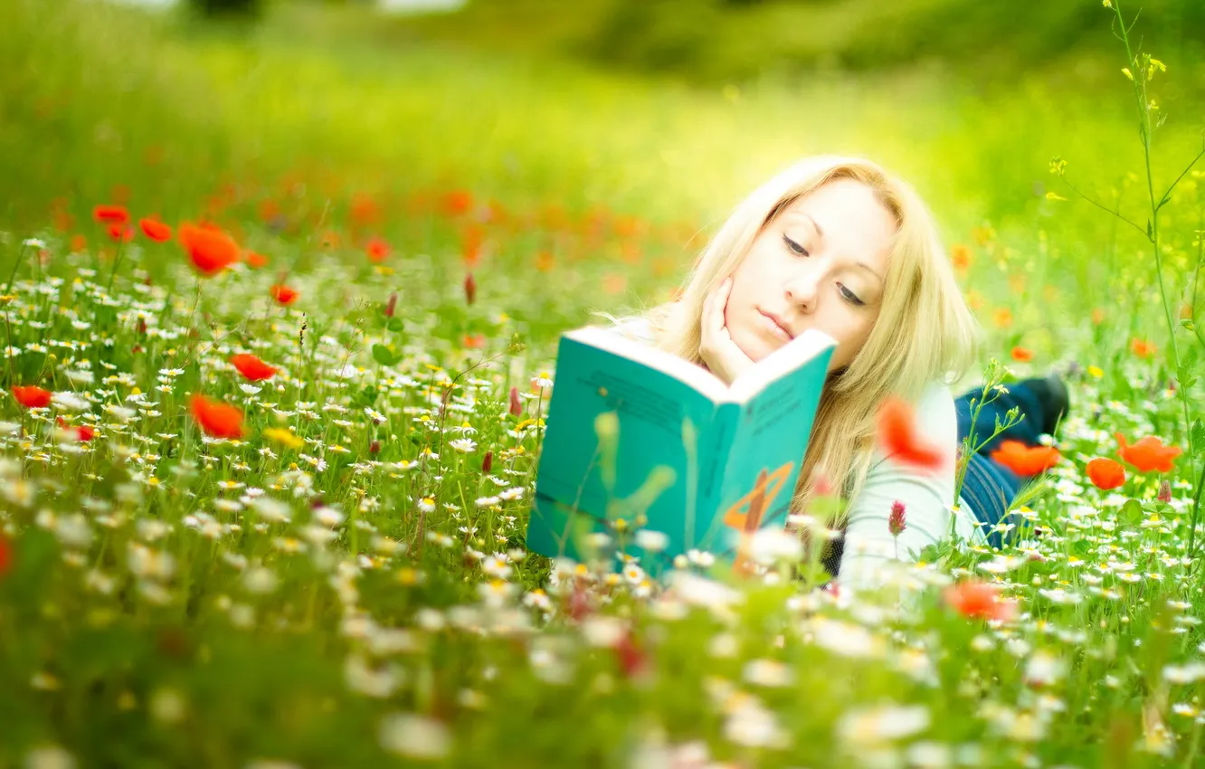 Photo wallpaper summer, girl, book