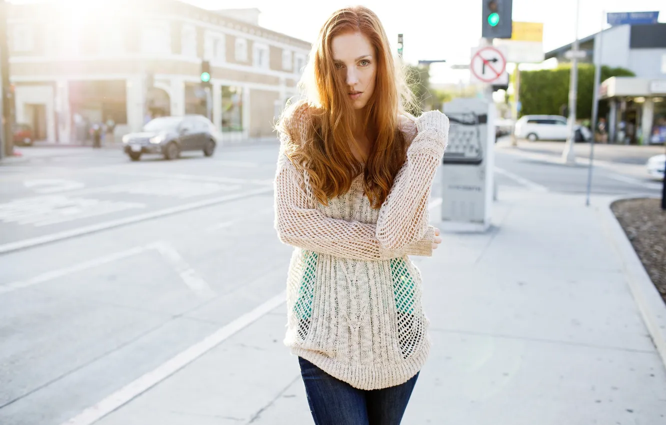Photo wallpaper road, girl, street, red