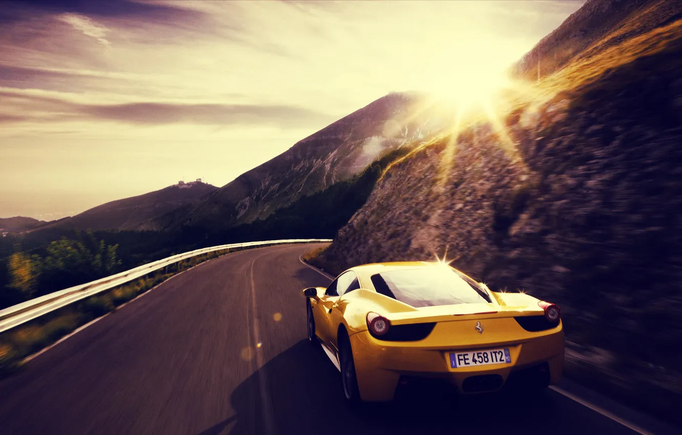 Photo wallpaper car, Ferrari, yellow, 458 italia