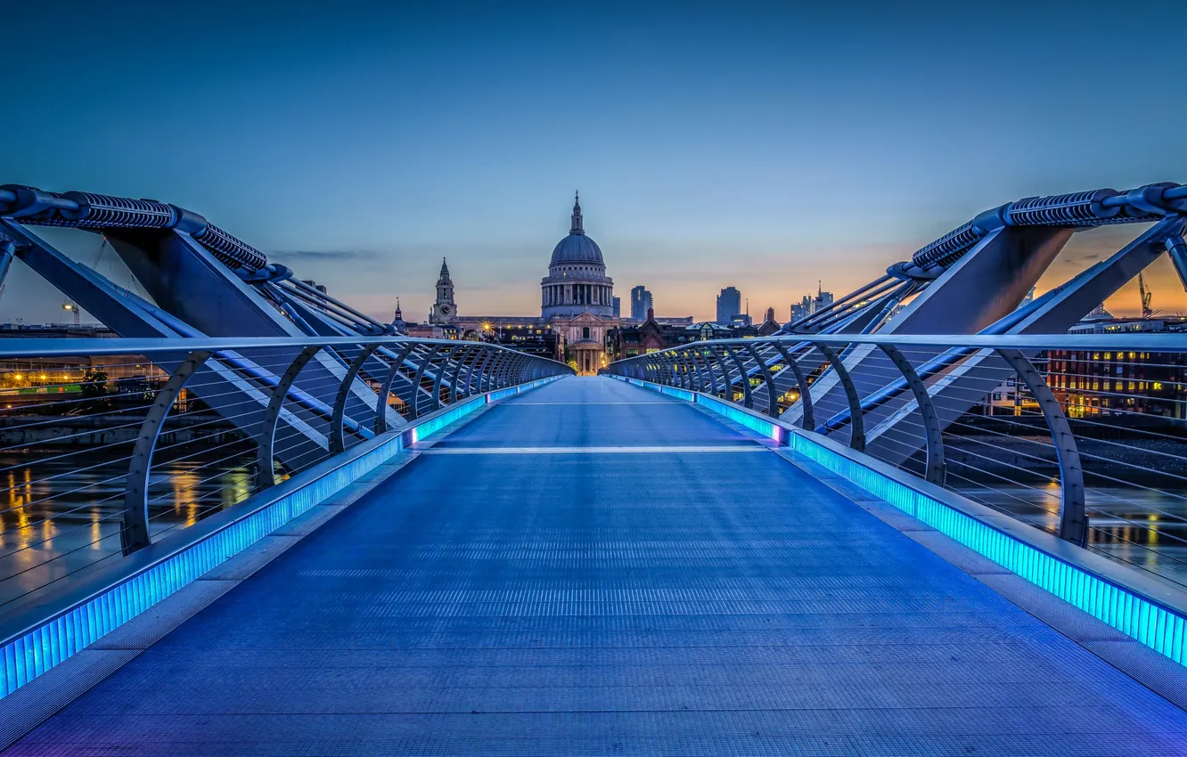 Photo wallpaper the sky, sunset, England, London, Cathedral, Millennium Bridge