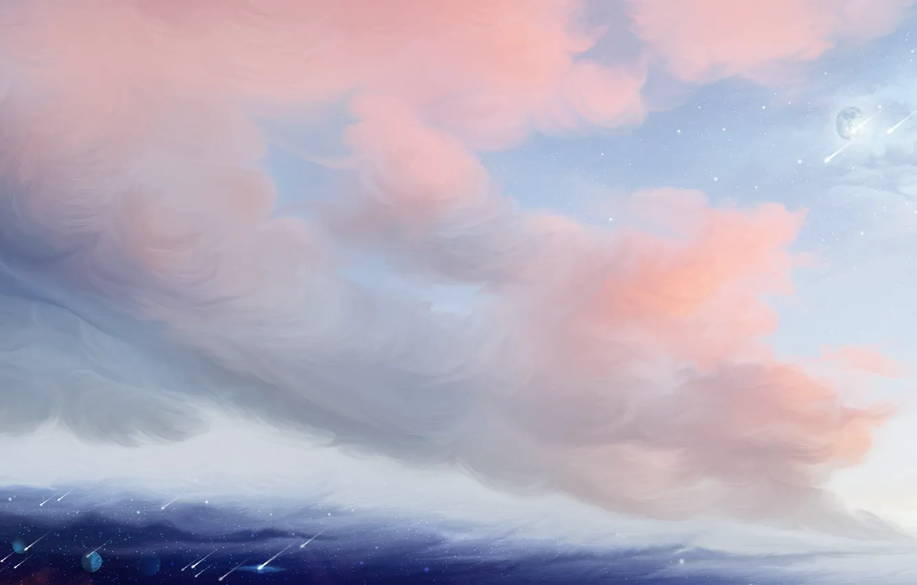 Photo wallpaper planet, pink clouds, Starfall, by exobiology