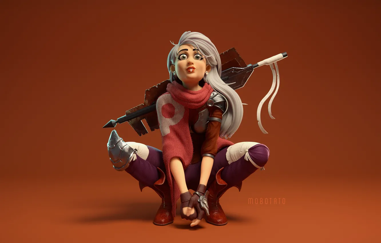 Photo wallpaper girl, weapon, rendering, digital art, artwork, warrior, Minimalism, simple background