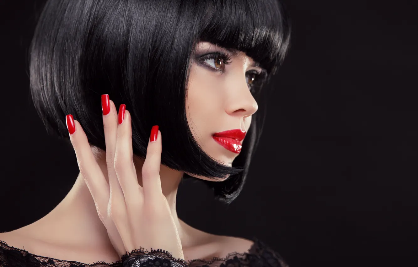 Photo wallpaper girl, style, red, portrait, makeup, black, hairstyle