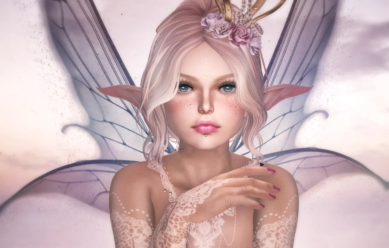 Photo wallpaper flowers, elf, wings, fairy