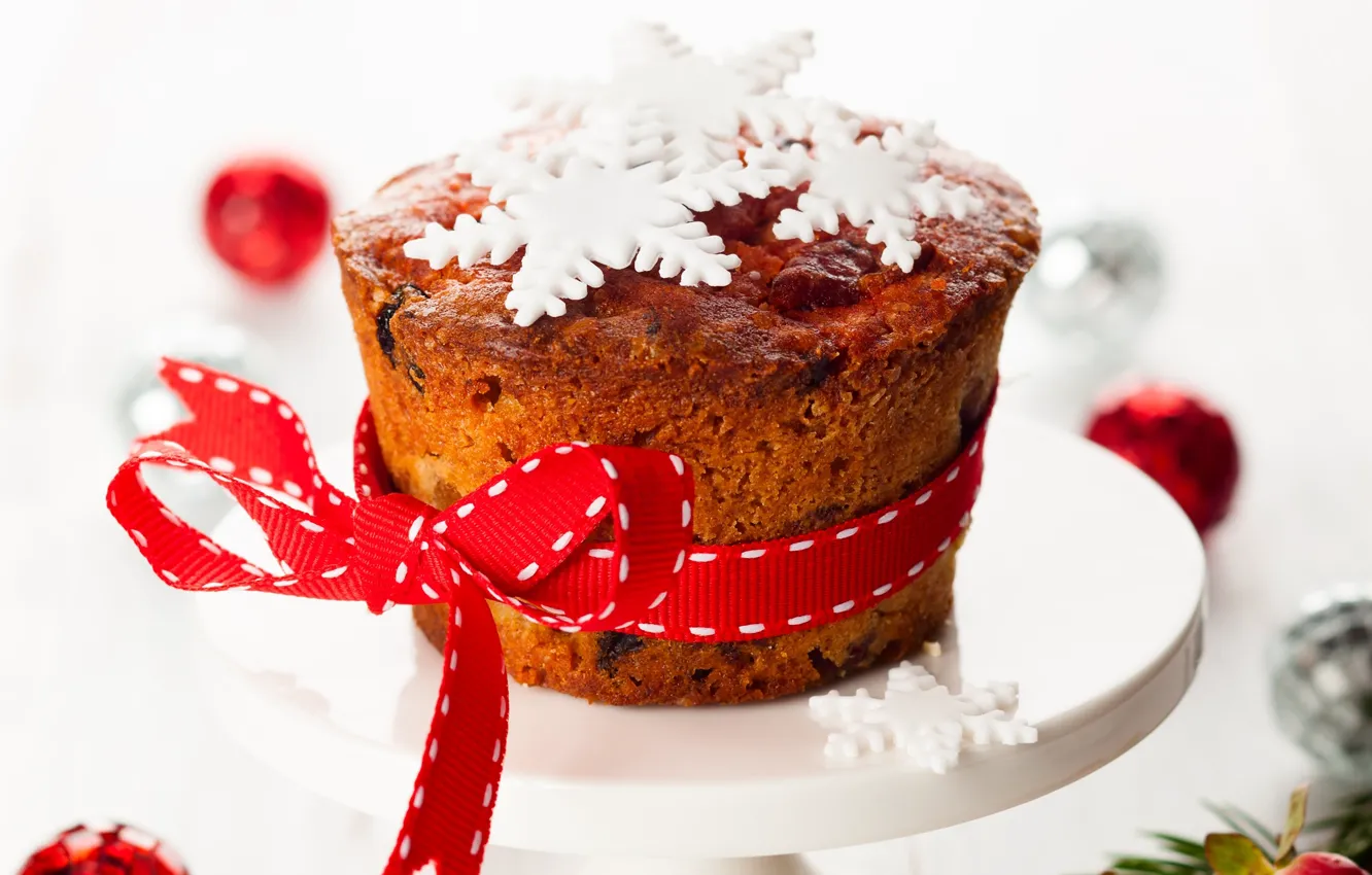 Photo wallpaper winter, red, food, New Year, Christmas, bow, Christmas, dessert