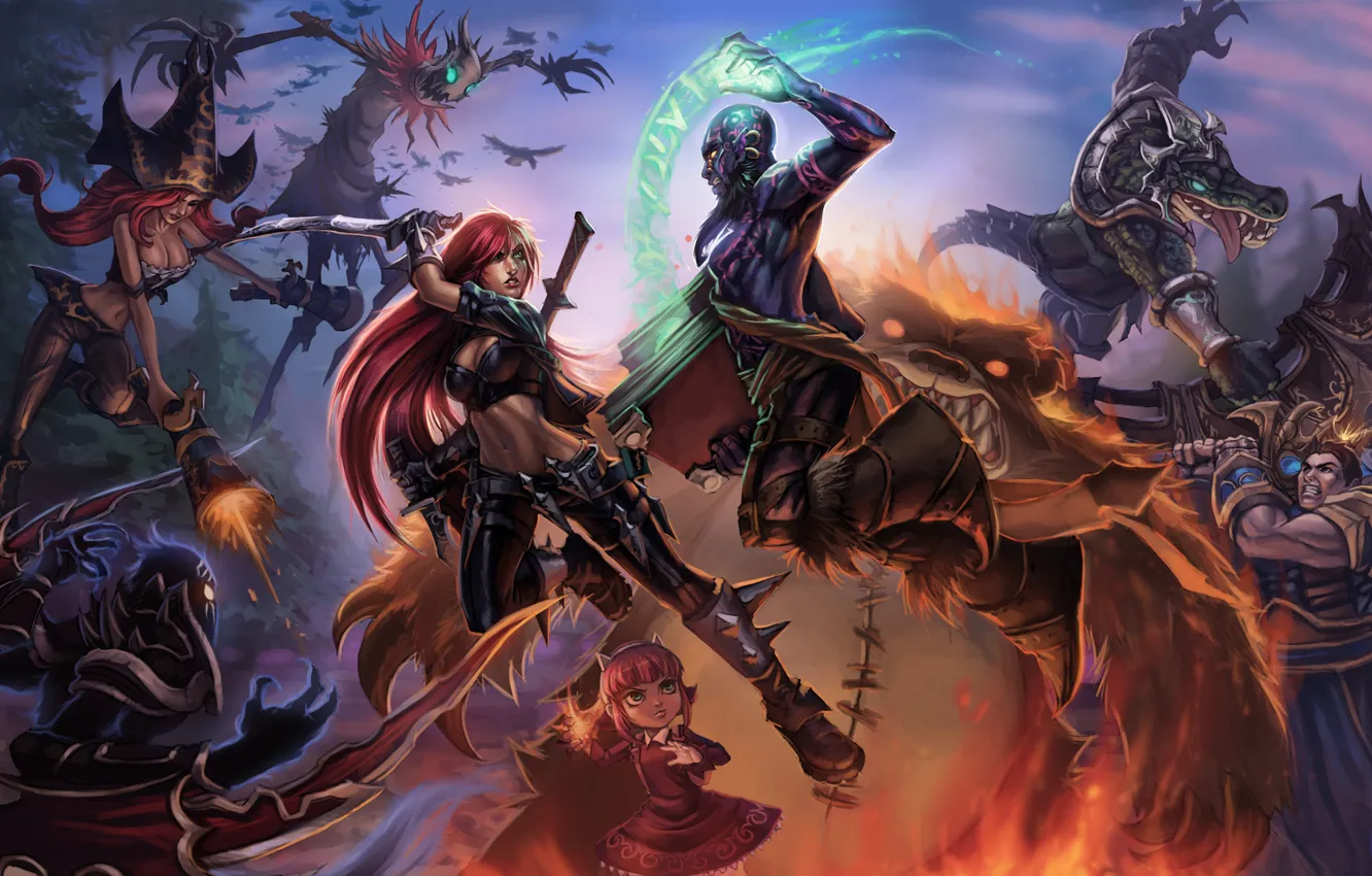 Photo wallpaper weapons, magic, art, battle, League of Legends, knock sausage