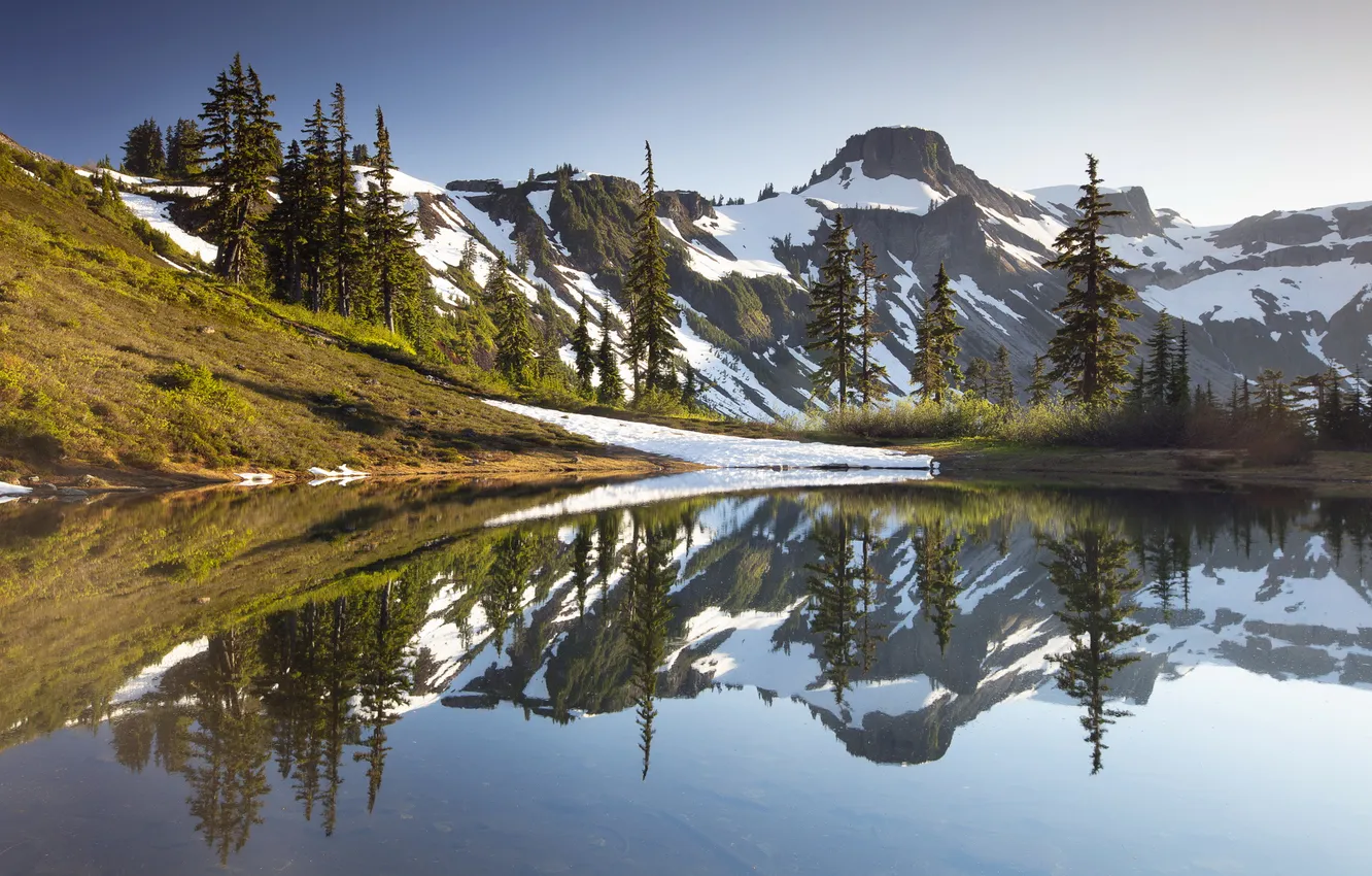 Photo wallpaper mountains, nature, lake