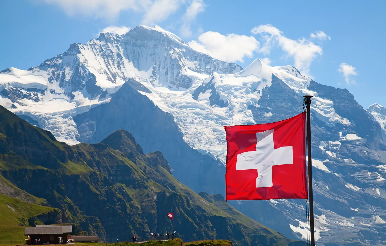 Photo wallpaper mountains, nature, Switzerland, flag, tricolor