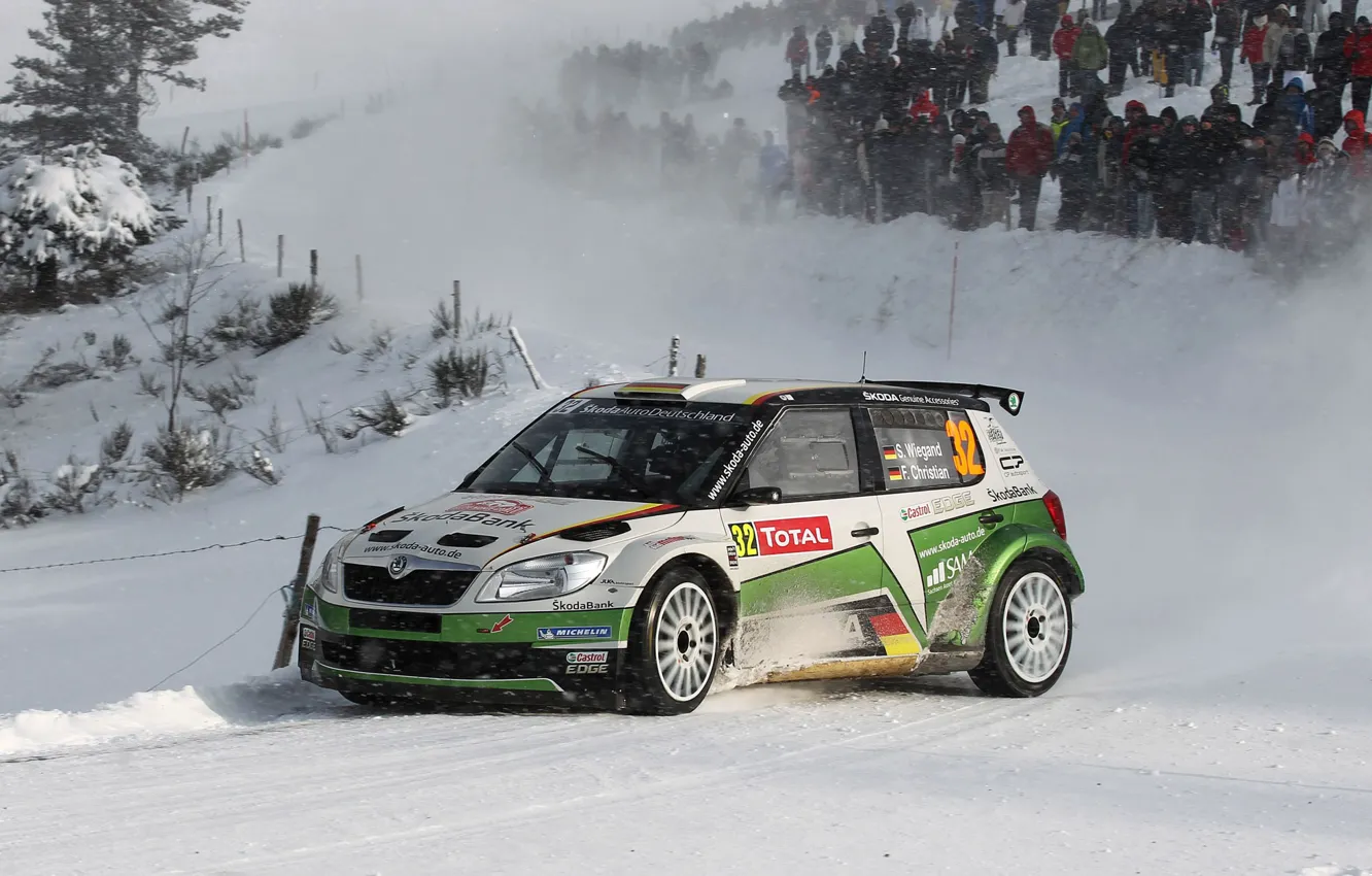 Photo wallpaper Winter, Auto, Snow, Sport, WRC, Rally, Skoda, Fabia