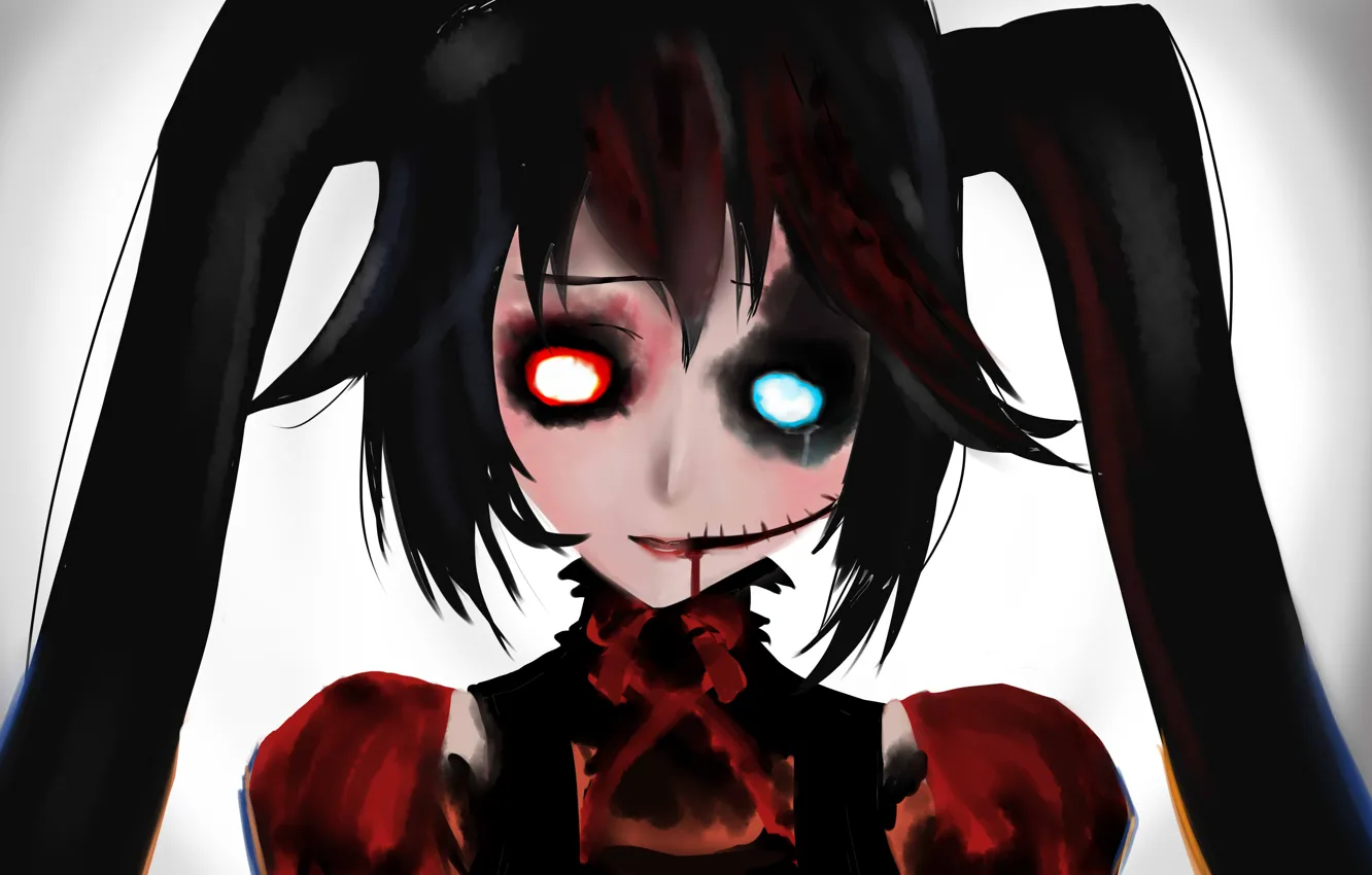 Photo wallpaper girl, Gothic, blood, Hatsune Miku, Vocaloid