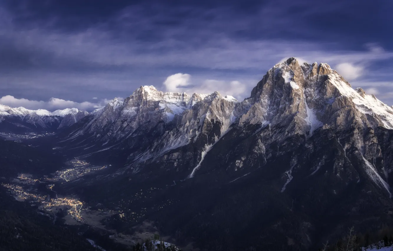 Photo wallpaper winter, the sky, snow, mountains, dawn, morning, Alps