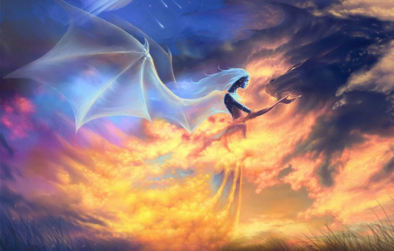 Photo wallpaper dragon, wings, Angel