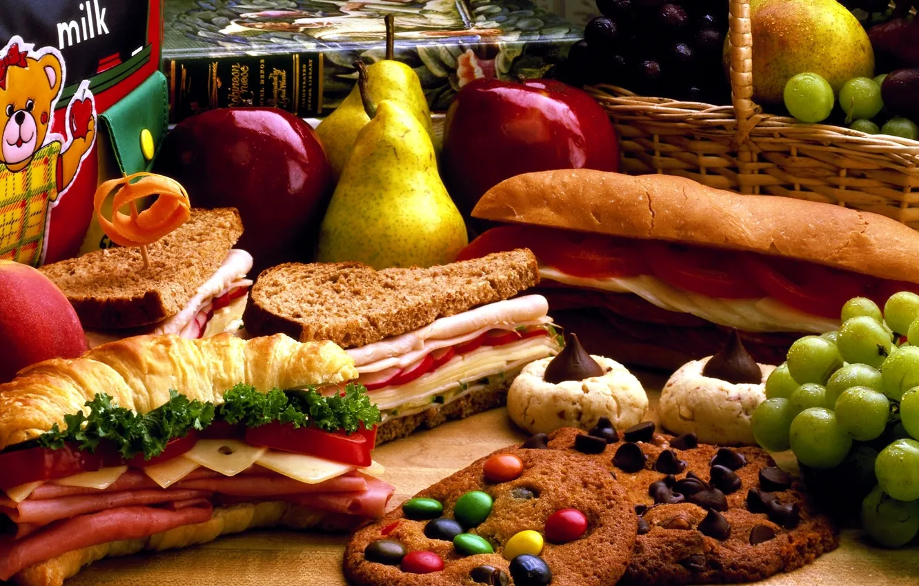 Photo wallpaper apples, food, pear, sandwich