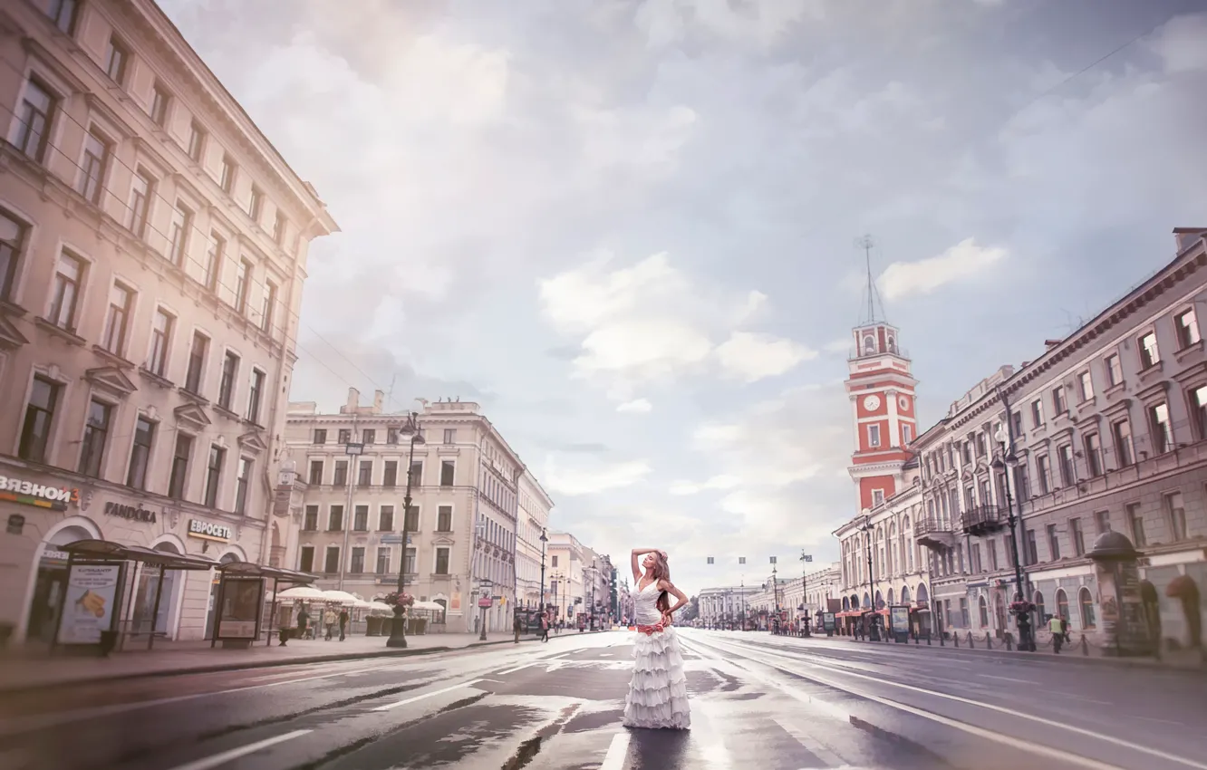 Photo wallpaper street, the bride, Bride in the city