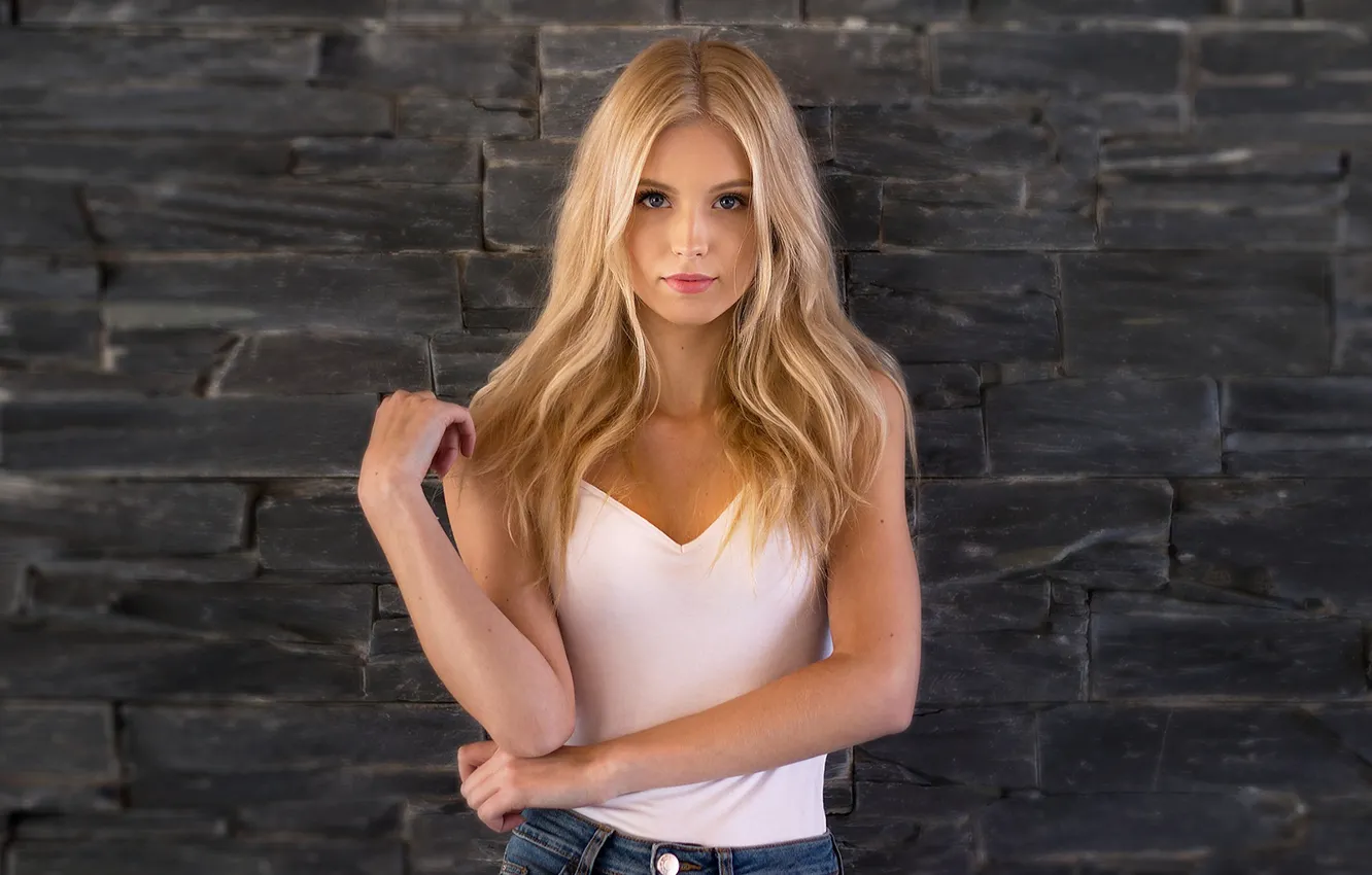 Photo wallpaper girl, wall, blonde