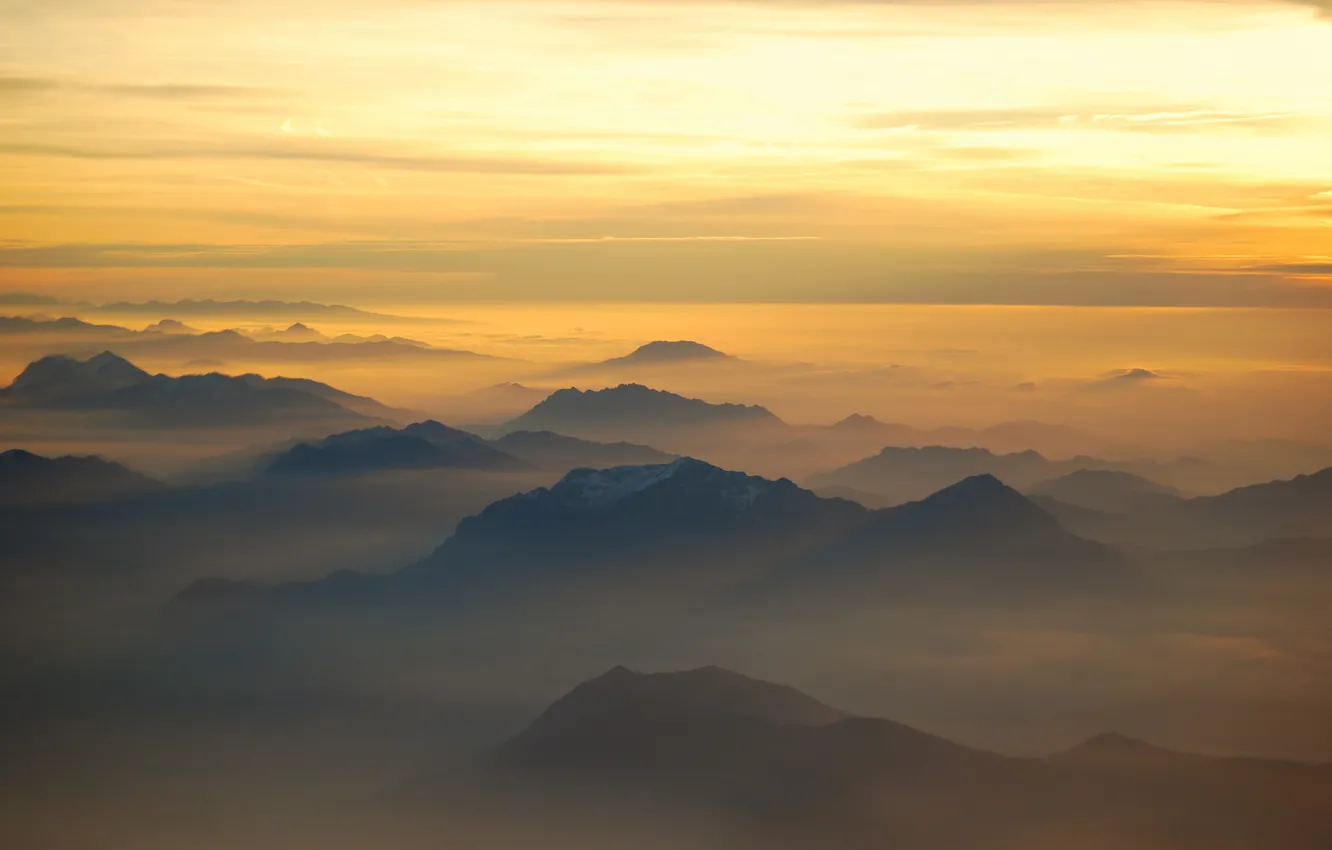 Photo wallpaper light, mountains, fog, morning, Alps, Italy