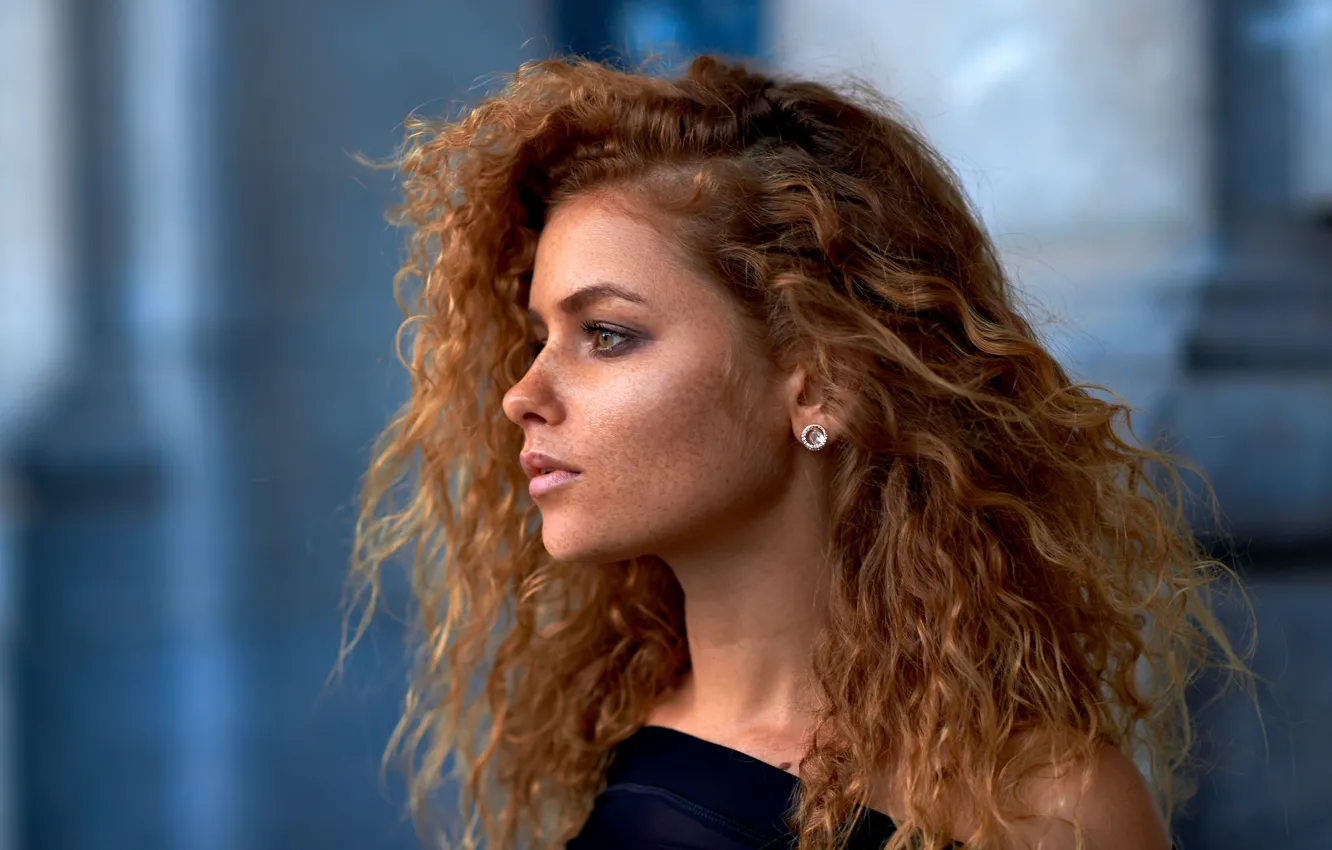 Photo wallpaper face, pose, background, model, portrait, makeup, hairstyle, profile