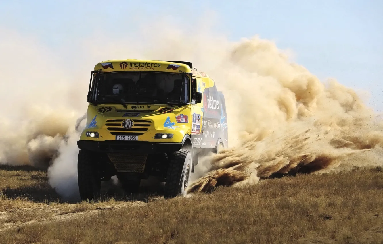 Photo wallpaper Sand, Yellow, Dust, Truck, Race, Day, Rally, Dakar