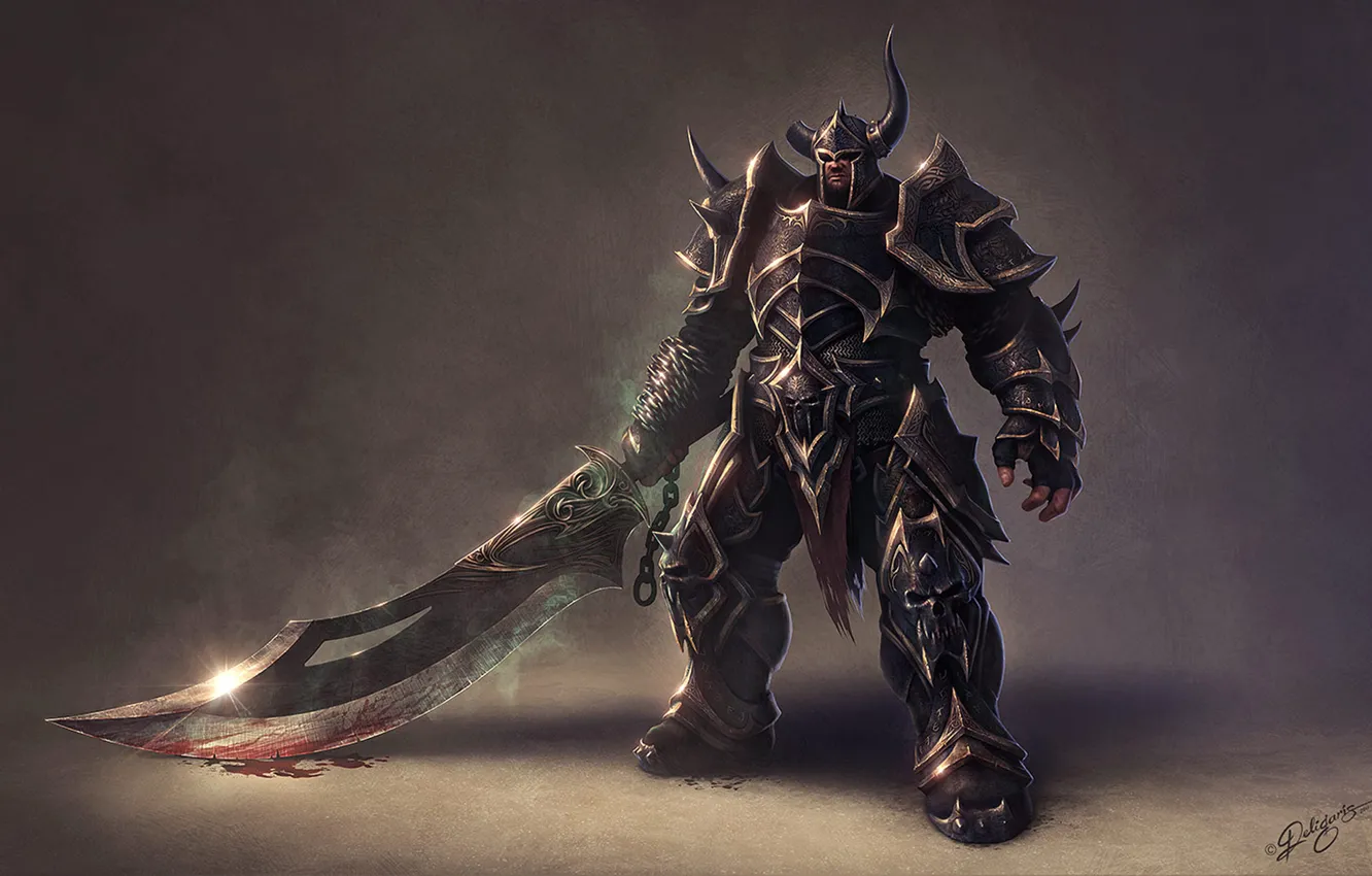 Photo wallpaper weapons, sword, armor, warrior, horns, deligaris, ultimate fighter