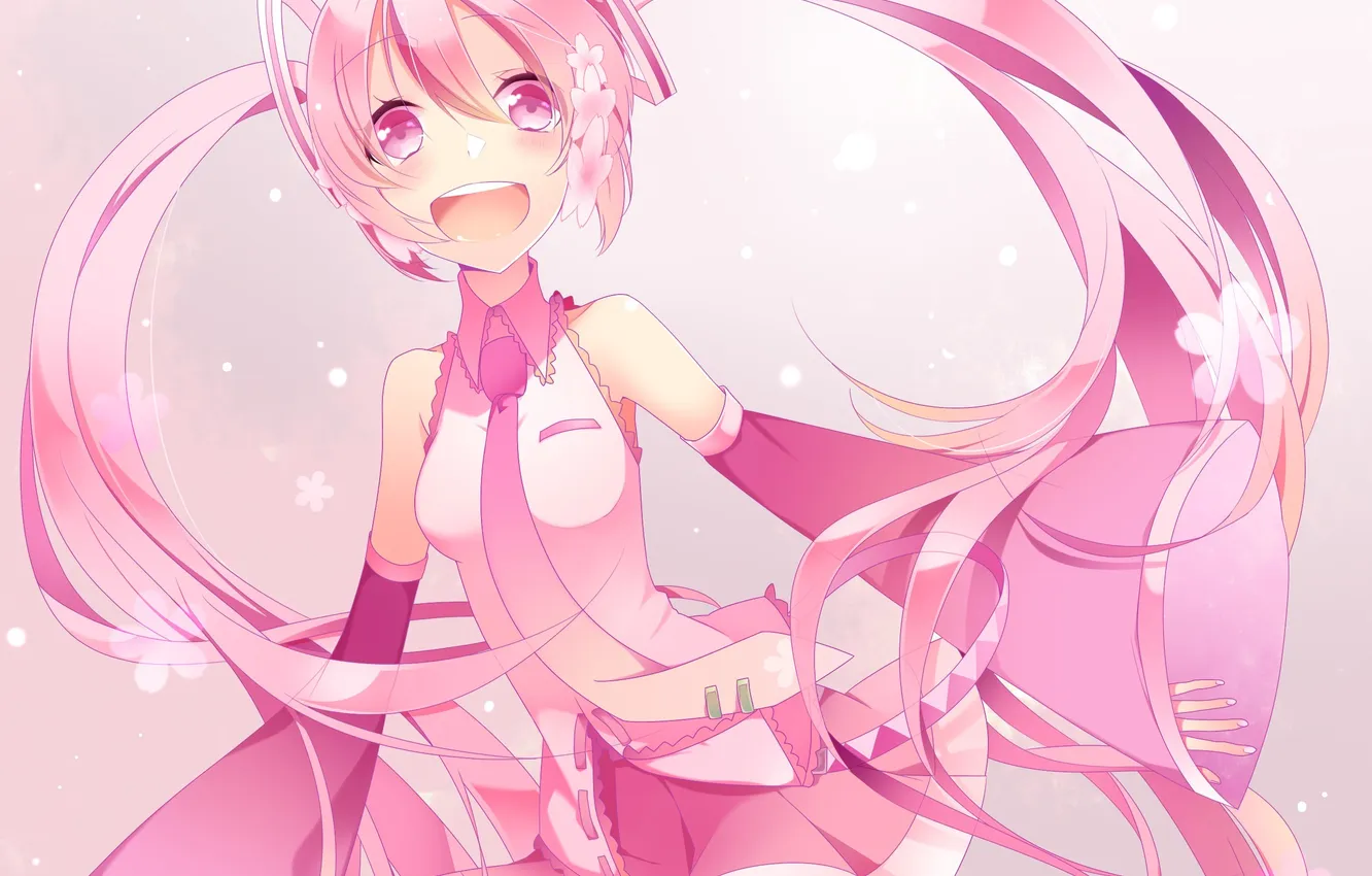 Photo wallpaper girl, flowers, Sakura, art, vocaloid, Vocaloid, Temari, sakura, mike