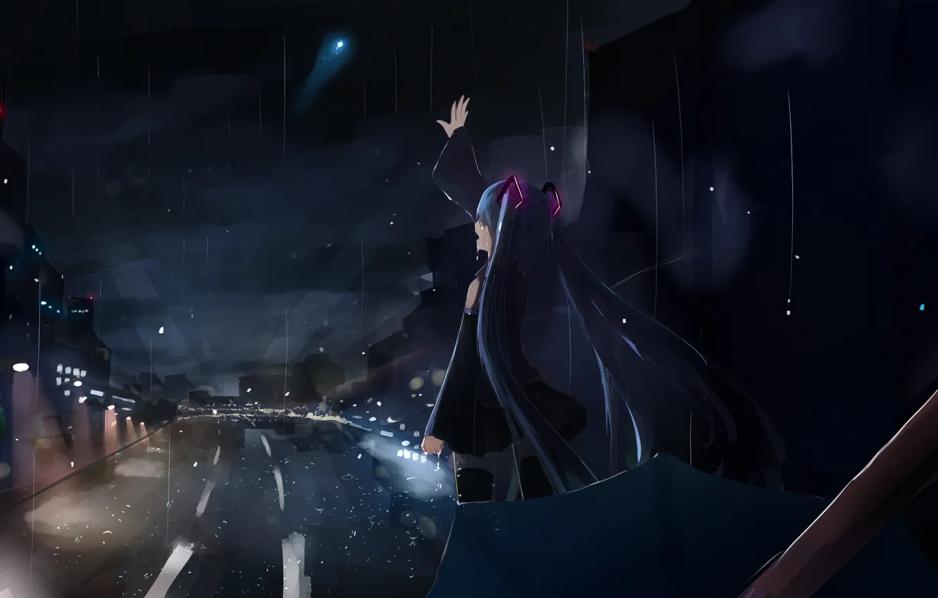 Photo wallpaper road, girl, the city, rain, home, anime, art, vocaloid