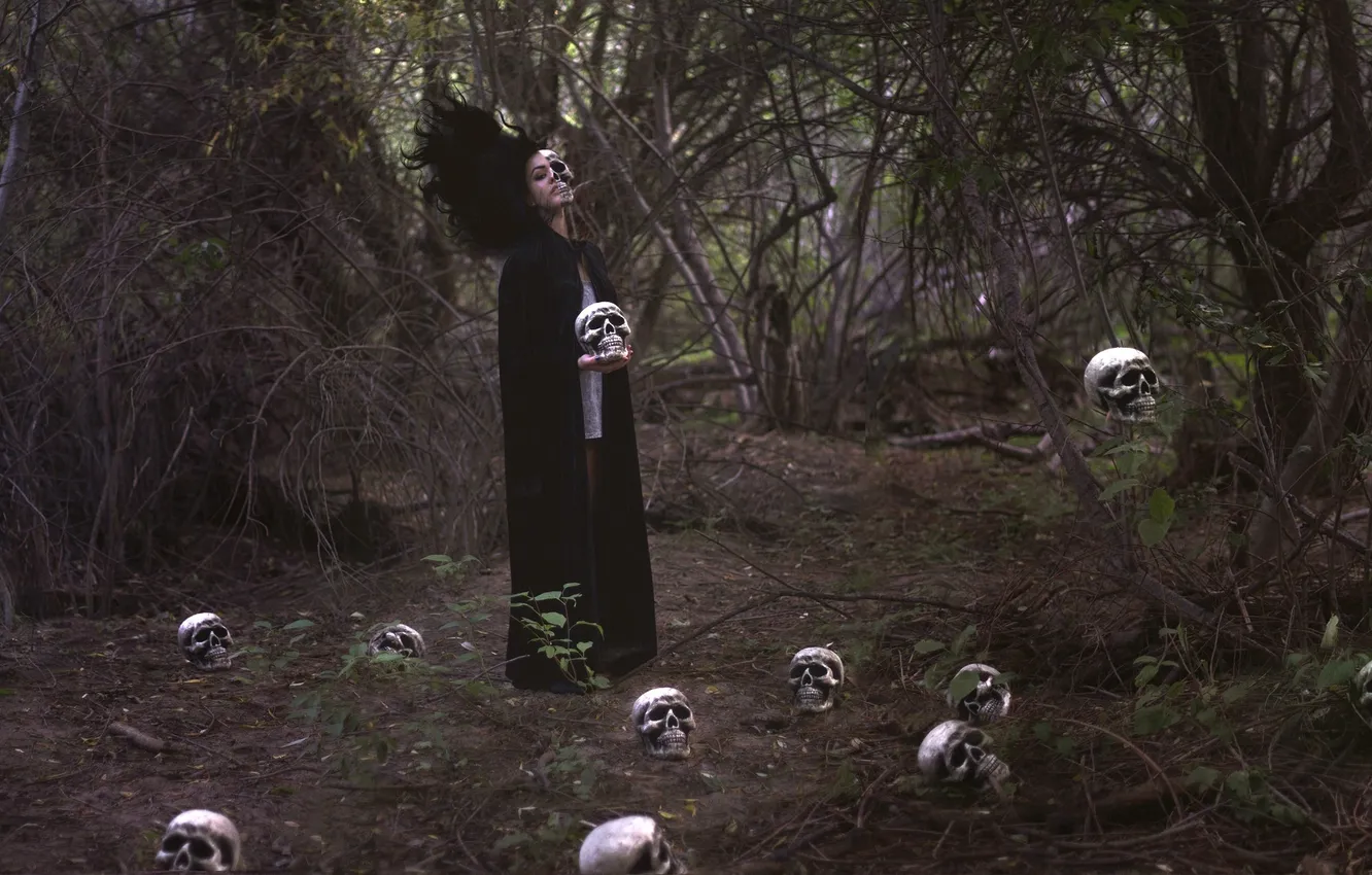 Photo wallpaper girl, skull, the situation