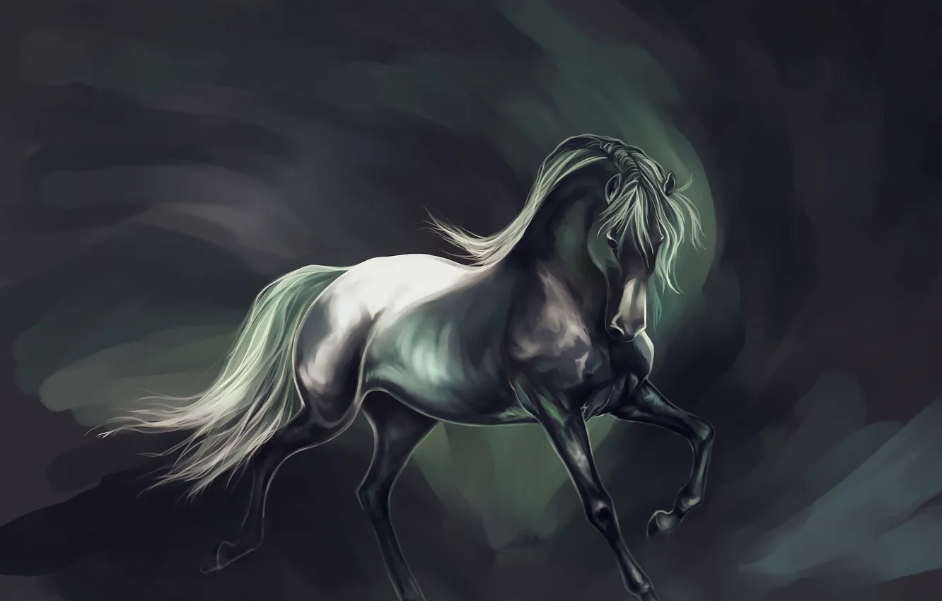 Photo wallpaper background, animal, horse, horse, art, mane, tail, painting