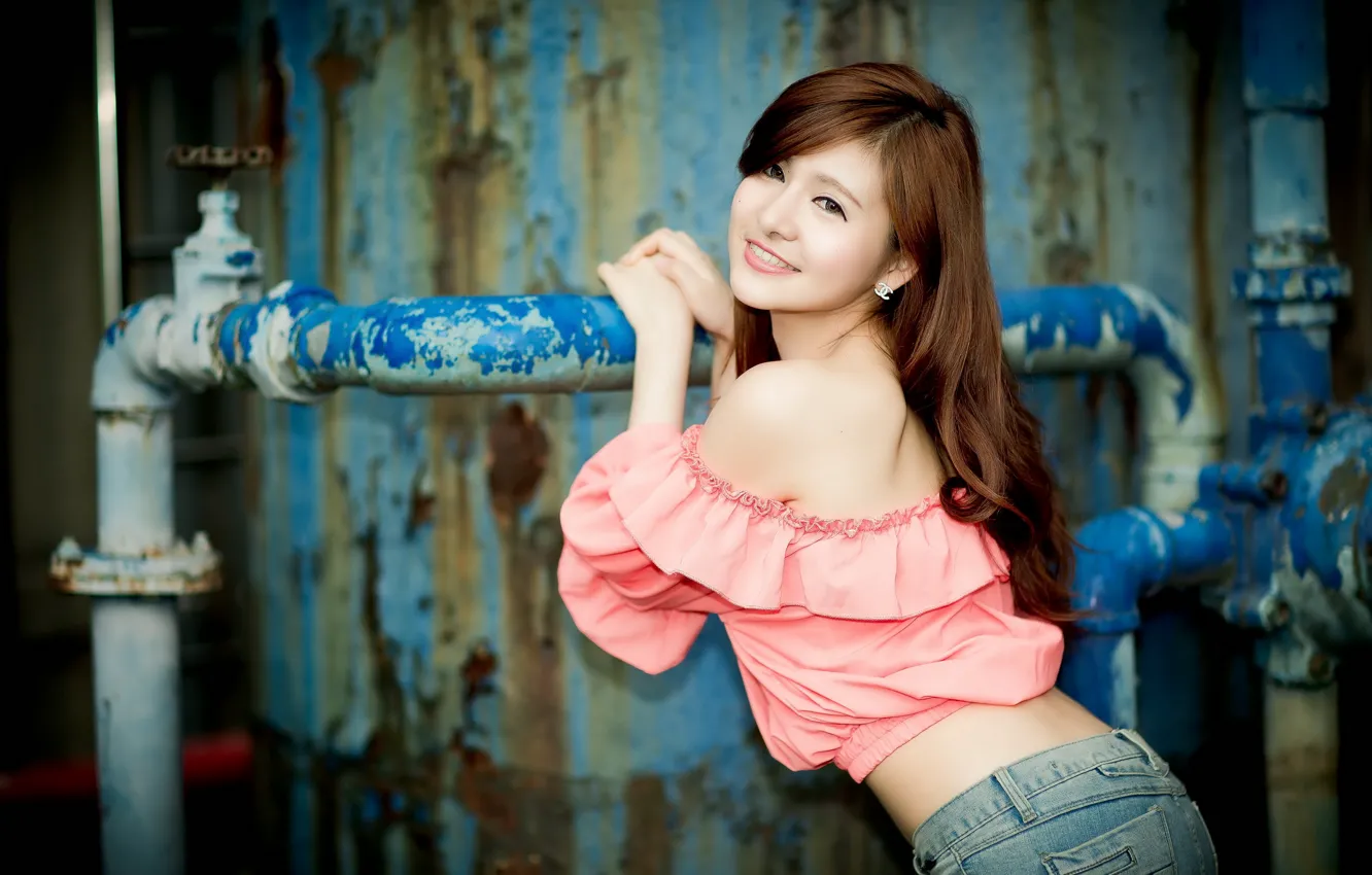 Photo wallpaper look, girl, smile, mood, Asian