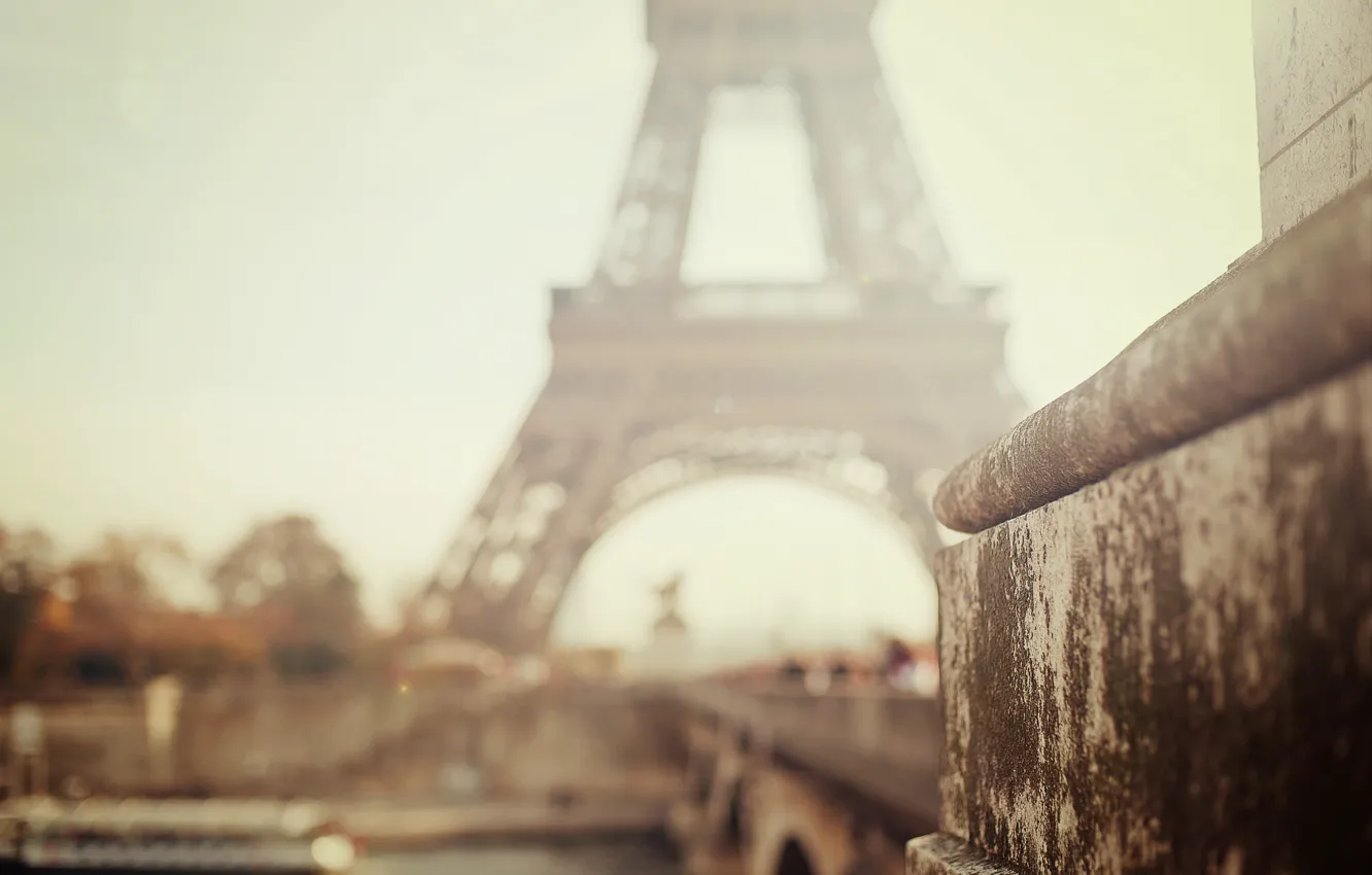 Photo wallpaper the city, Eiffel tower, Paris, blur, bokeh, focus