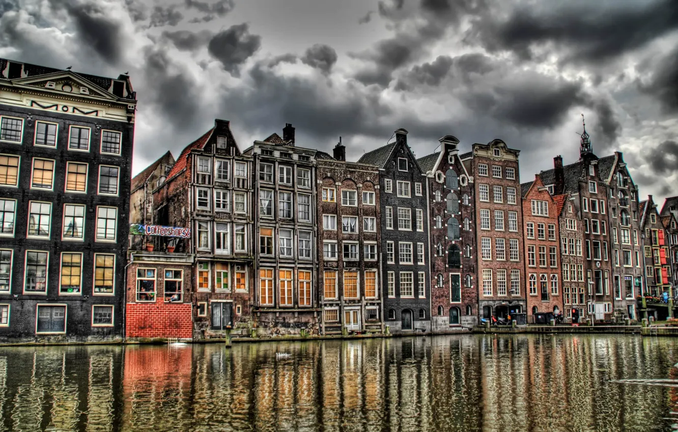 Photo wallpaper Amsterdam, Coffee shops, channel