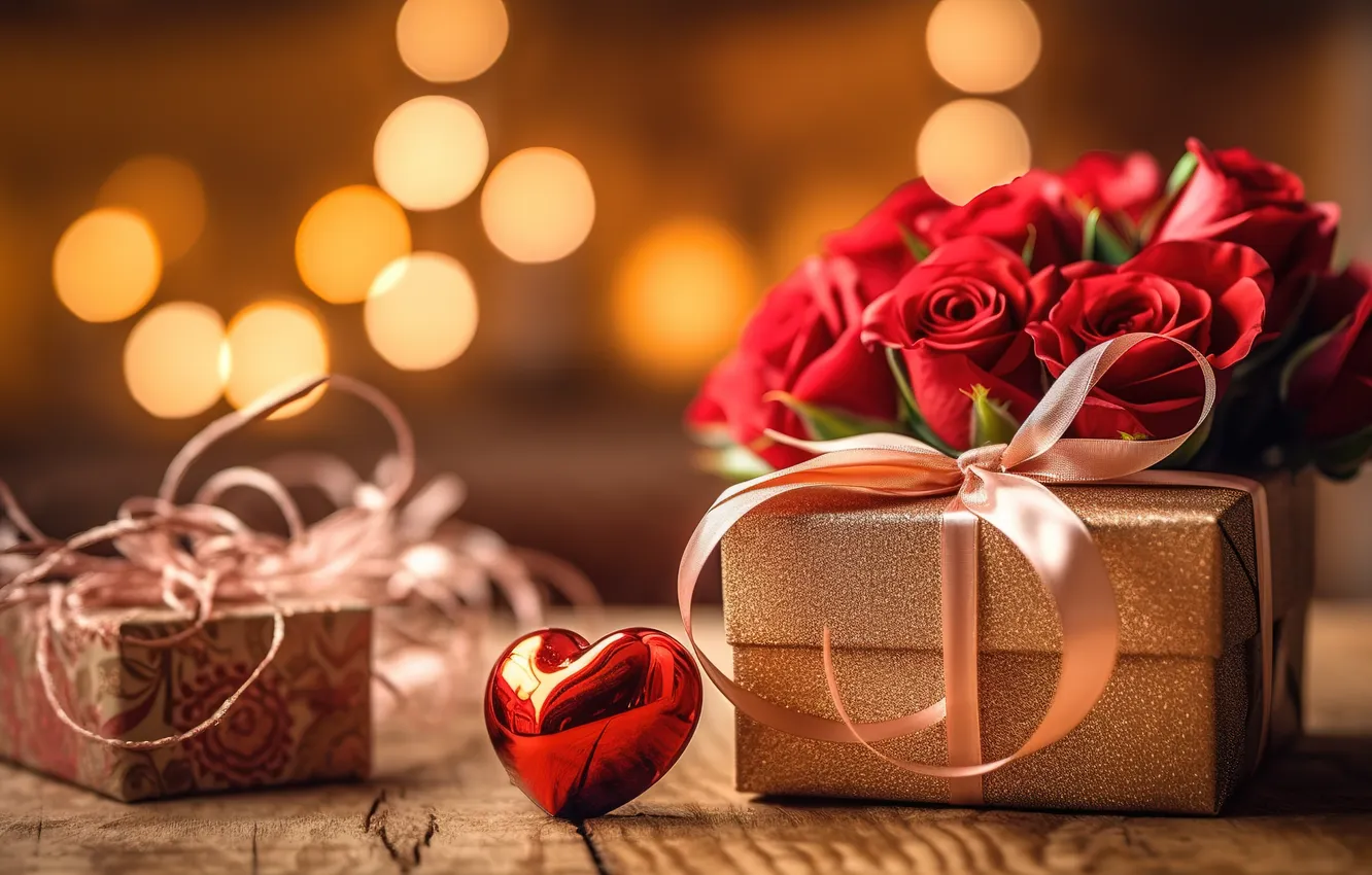 Photo wallpaper love, flowers, gift, romance, heart, roses, love, Valentine's day