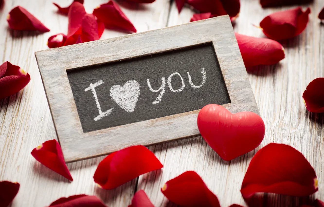 Photo wallpaper love, heart, roses, petals, red, love, rose, I love you