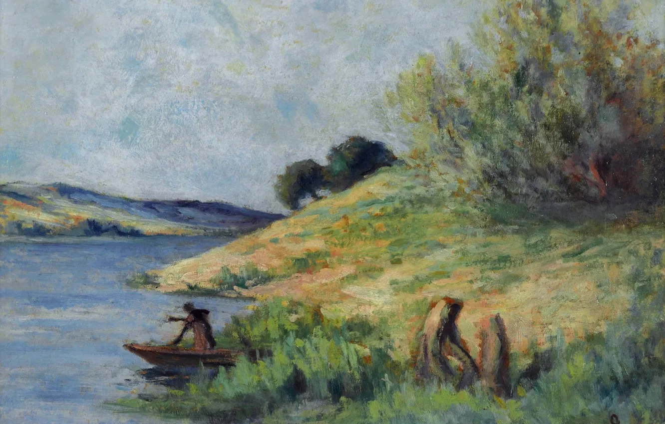 Photo wallpaper landscape, picture, The Banks Of The Seine, Maximilien Luce, Maximilien Luce