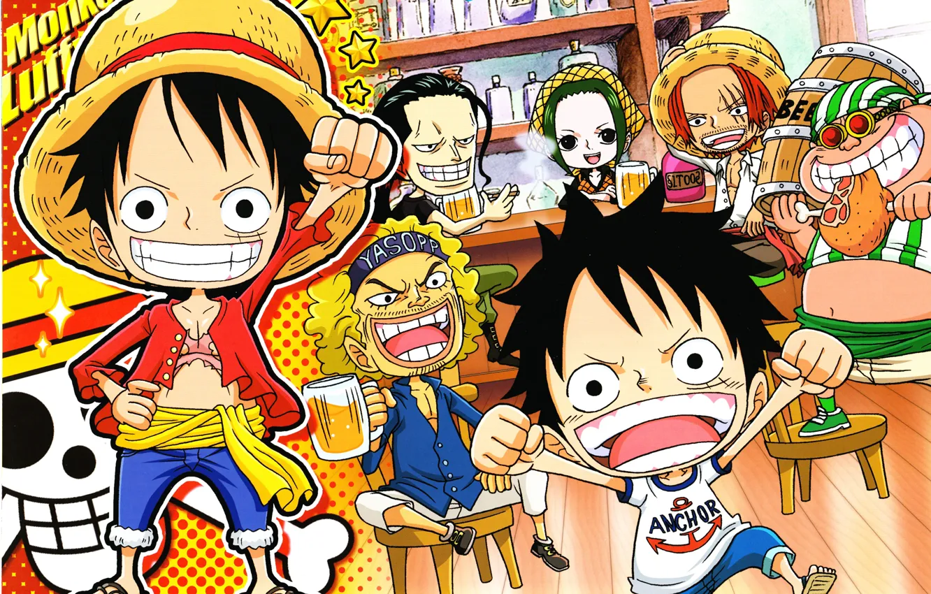Photo wallpaper sake, game, star, One Piece, pirate, hat, smile, anime