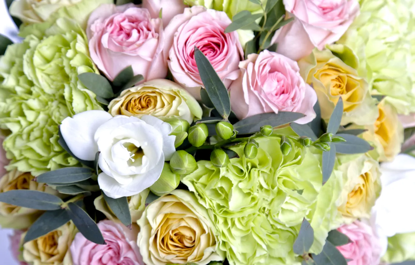 Photo wallpaper macro, roses, freesia