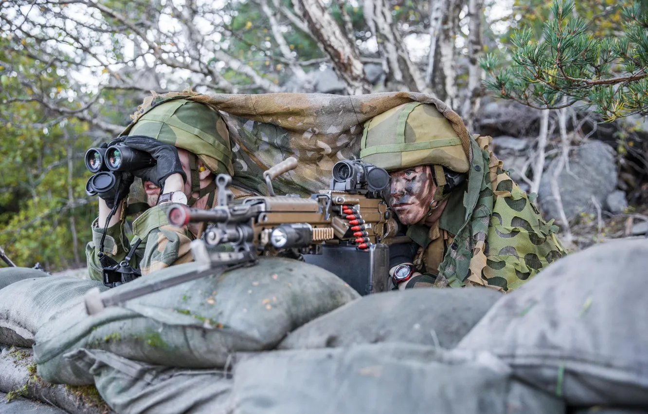 Photo wallpaper weapons, soldiers, forest, camouflage, machine gun